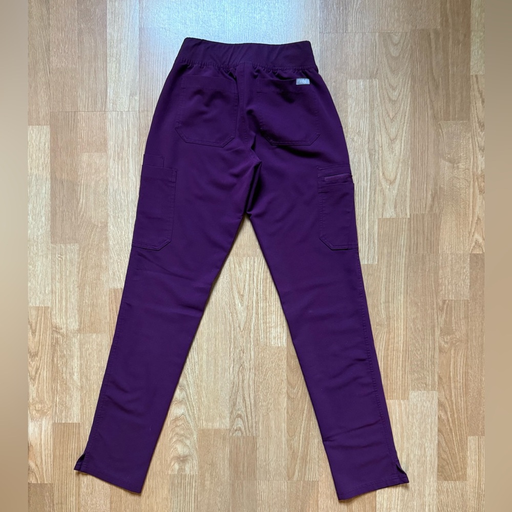 Figs Yola Skinny Scrub Pants 2.0- Deep Purple with Orange Strings - Picture 3 of 5